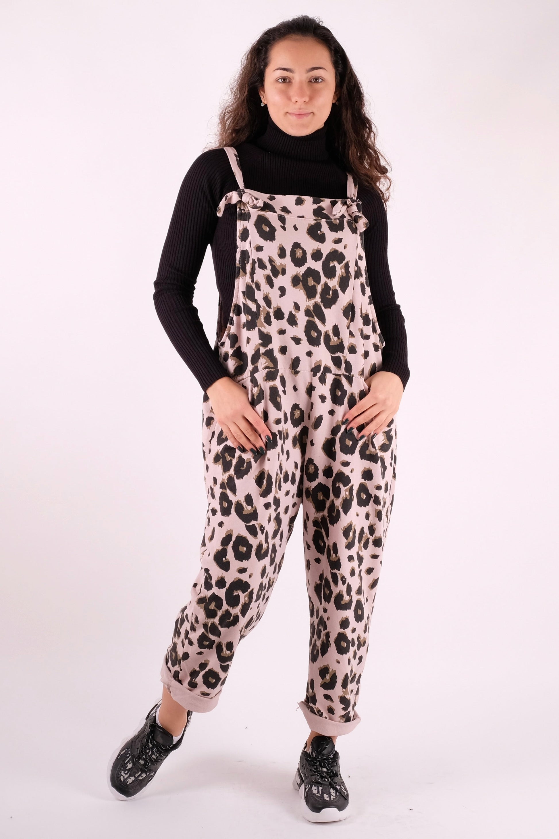 Leopard Print Dungarees 3/4 Length - Pinstripe