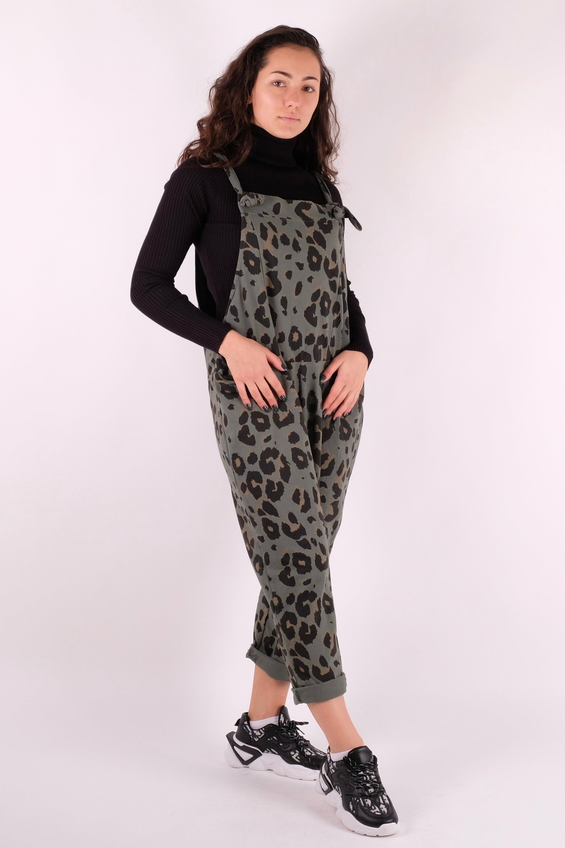 Leopard Print Dungarees 3/4 Length - Pinstripe