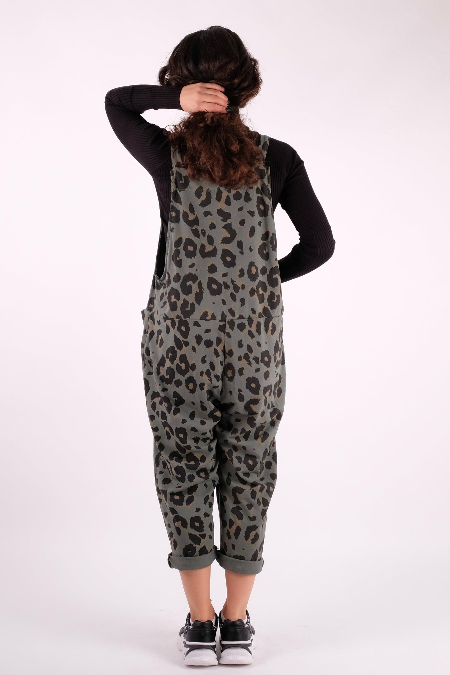 Leopard Print Dungarees 3/4 Length - Pinstripe