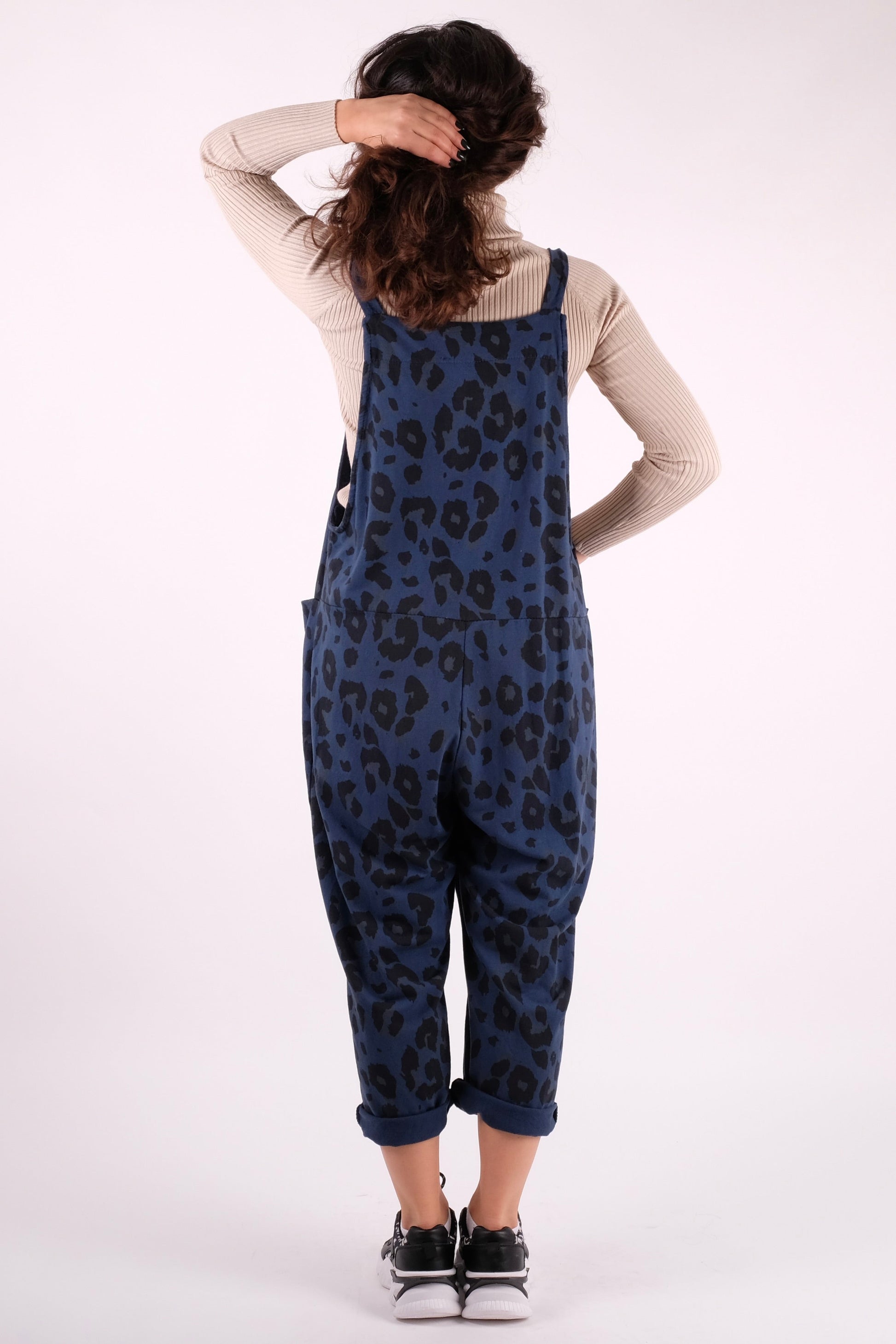 Leopard Print Dungarees 3/4 Length - Pinstripe