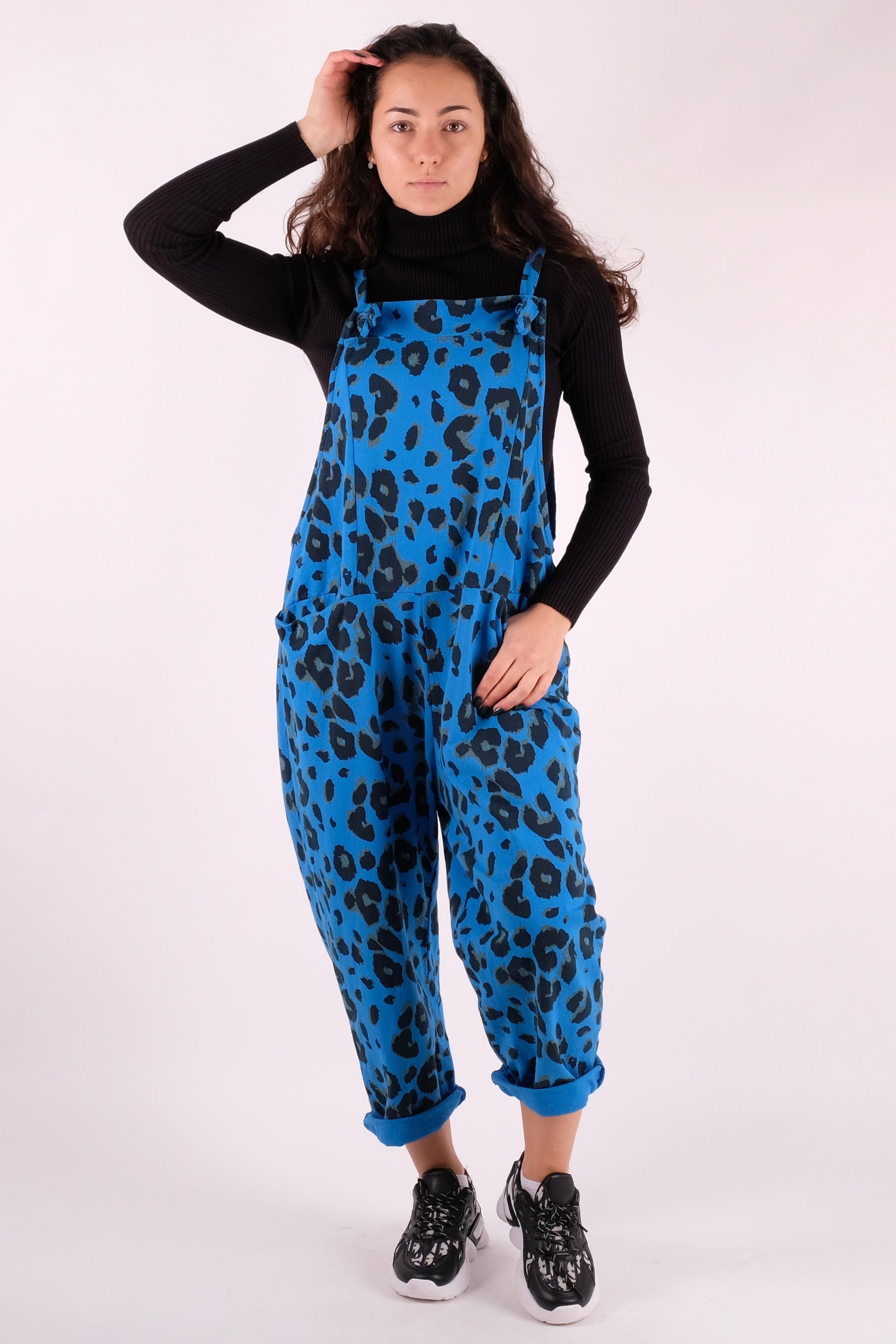 Leopard Print Dungarees 3/4 Length - Pinstripe