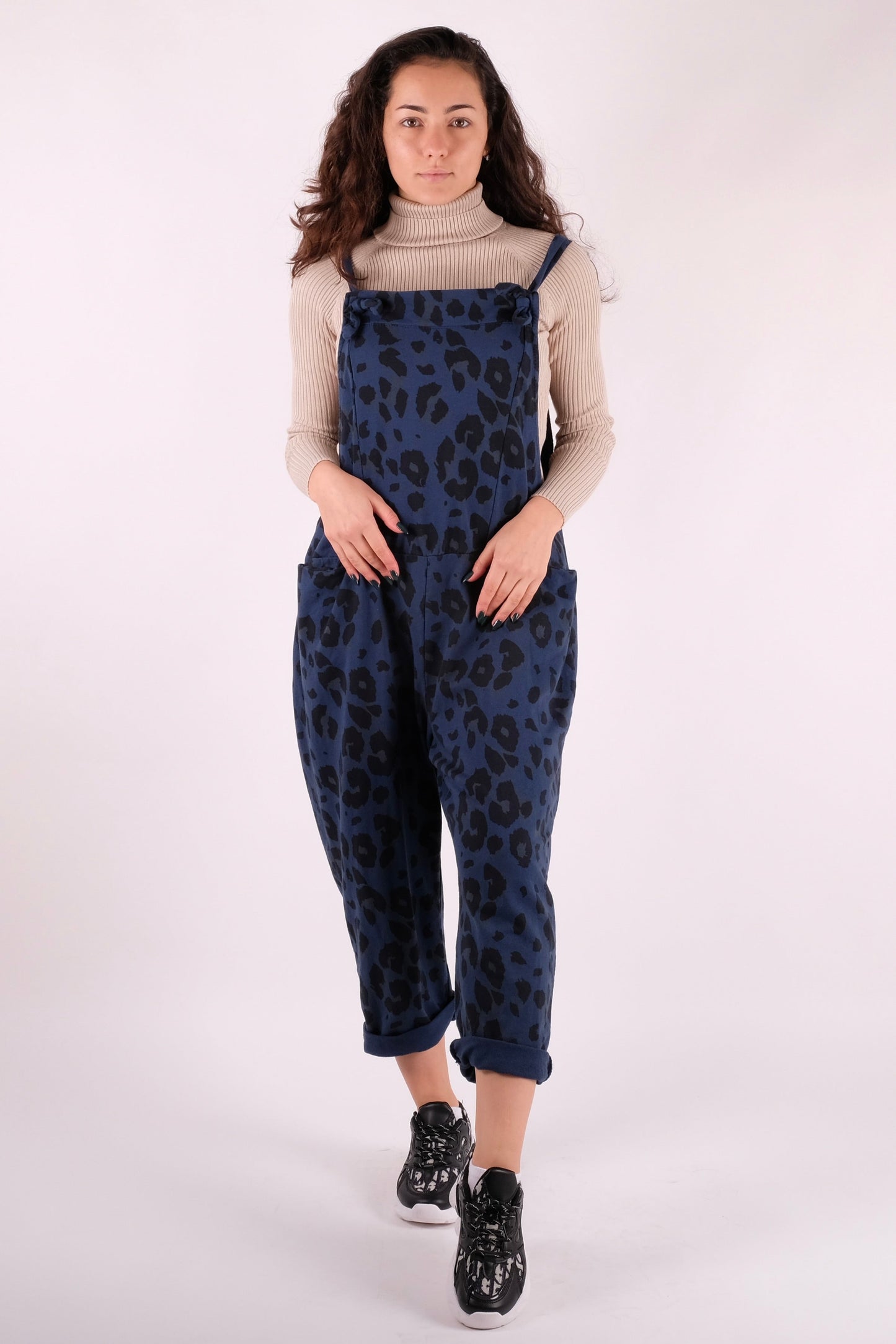 Leopard Print Dungarees 3/4 Length - Pinstripe