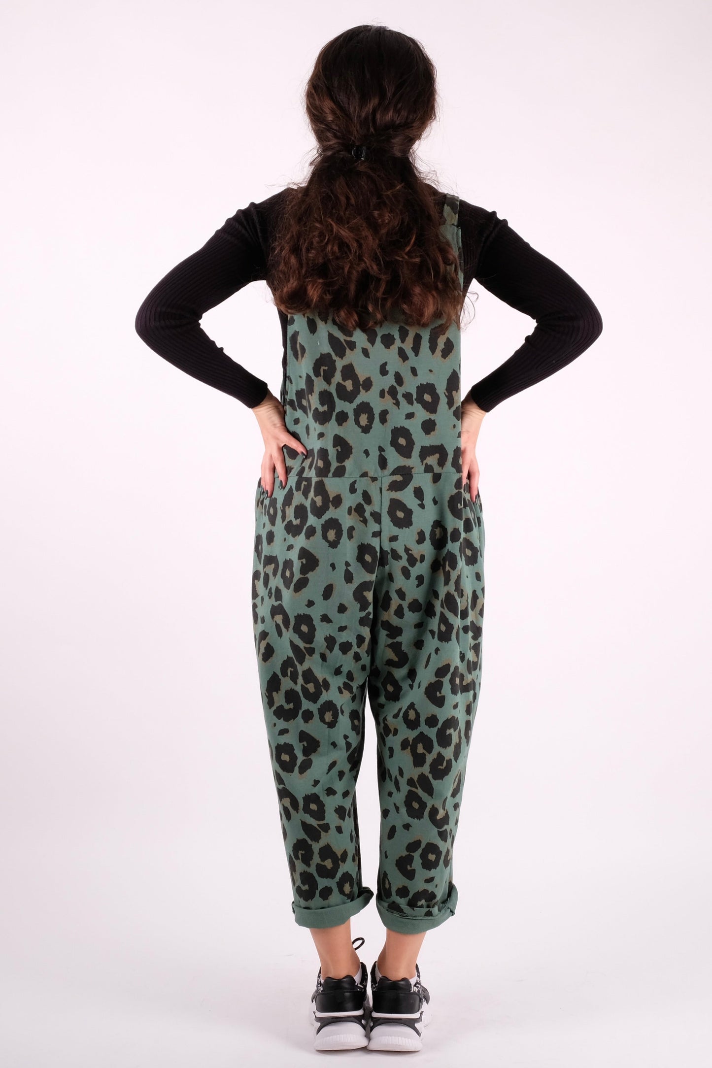 Leopard Print Dungarees 3/4 Length - Pinstripe