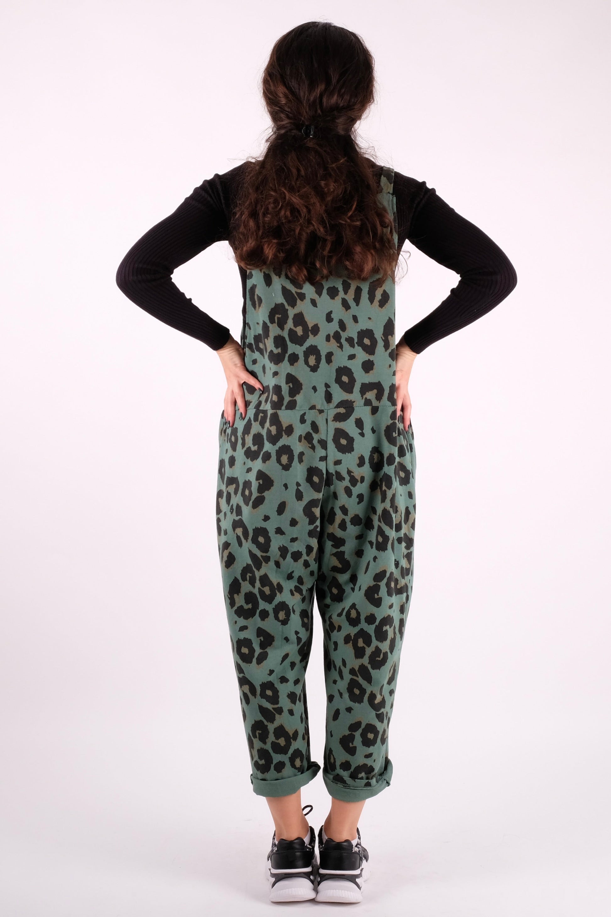 Leopard Print Dungarees 3/4 Length - Pinstripe