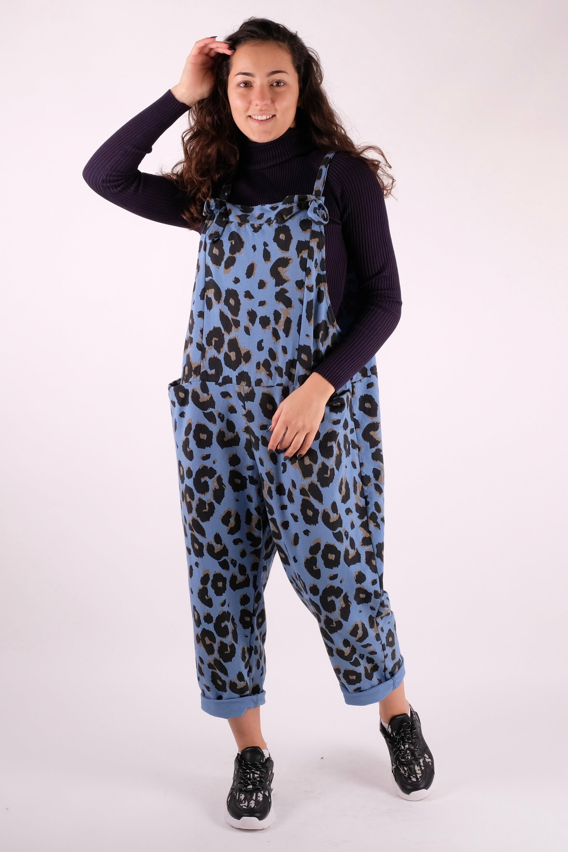 Leopard Print Dungarees 3/4 Length - Pinstripe