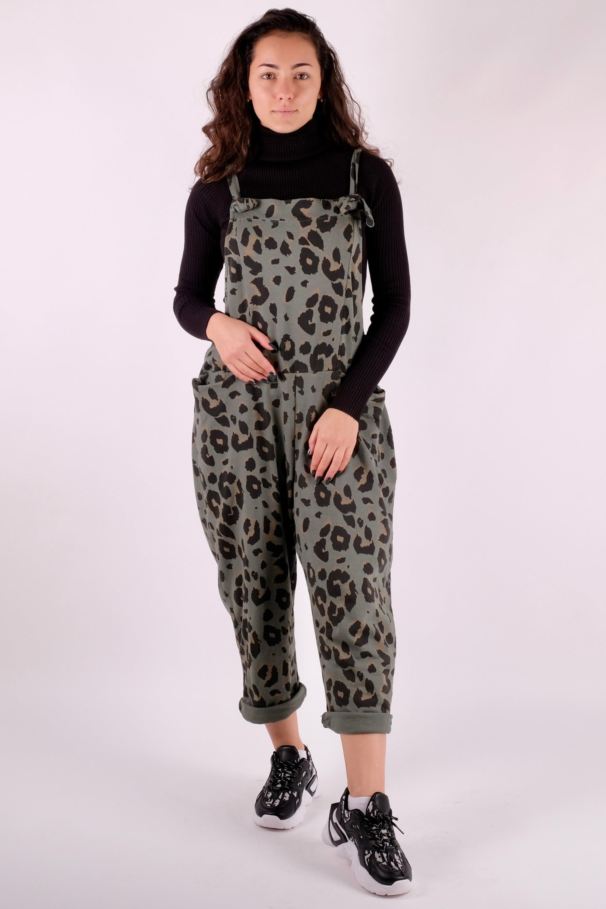 Leopard Print Dungarees 3/4 Length - Pinstripe