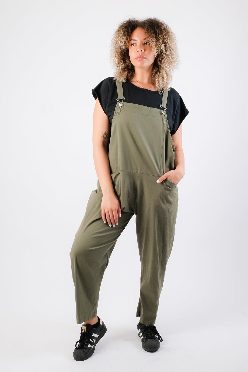 Lillie - Button Hatch Cotton Dungarees - Pinstripe