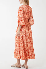 Load image into Gallery viewer, Lolita - Kimono Sleeve Shirred Bodice Leaves Midi Dress - Pinstripe
