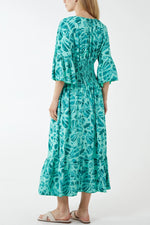 Load image into Gallery viewer, Lolita - Kimono Sleeve Shirred Bodice Leaves Midi Dress - Pinstripe
