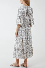 Load image into Gallery viewer, Lolita - Kimono Sleeve Shirred Bodice Leaves Midi Dress - Pinstripe
