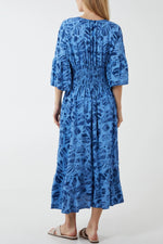 Load image into Gallery viewer, Lolita - Kimono Sleeve Shirred Bodice Leaves Midi Dress - Pinstripe
