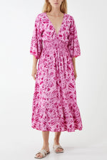 Load image into Gallery viewer, Lolita - Kimono Sleeve Shirred Bodice Leaves Midi Dress - Pinstripe
