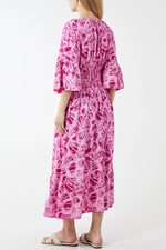 Load image into Gallery viewer, Lolita - Kimono Sleeve Shirred Bodice Leaves Midi Dress - Pinstripe
