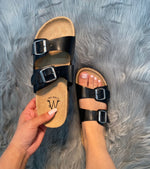 Load image into Gallery viewer, Molly - Faux Leather Buckle Detail Sliders - Pinstripe
