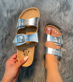 Load image into Gallery viewer, Molly - Faux Leather Buckle Detail Sliders - Pinstripe
