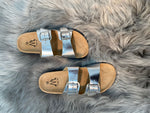 Load image into Gallery viewer, Molly - Faux Leather Buckle Detail Sliders - Pinstripe
