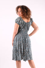 Load image into Gallery viewer, Nama - Shirring Button Detailed Floral Print Midi Dress - Pinstripe
