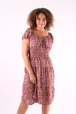 Load image into Gallery viewer, Nama - Shirring Button Detailed Floral Print Midi Dress - Pinstripe
