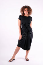 Load image into Gallery viewer, Nimel - Super Stretch Drape Knot Dress - Pinstripe
