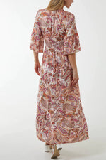 Load image into Gallery viewer, Paisley Shirred Waist Elasticated Maxi Dress - Pinstripe
