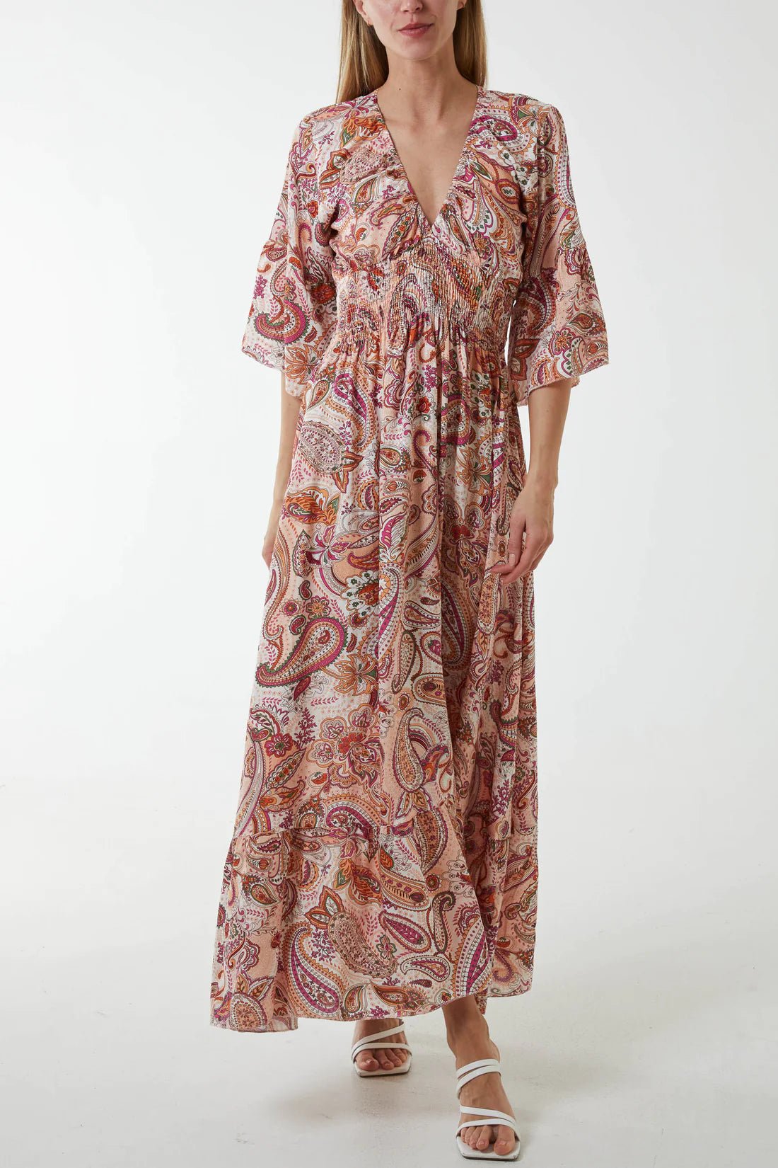 Paisley Shirred Waist Elasticated Maxi Dress - Pinstripe