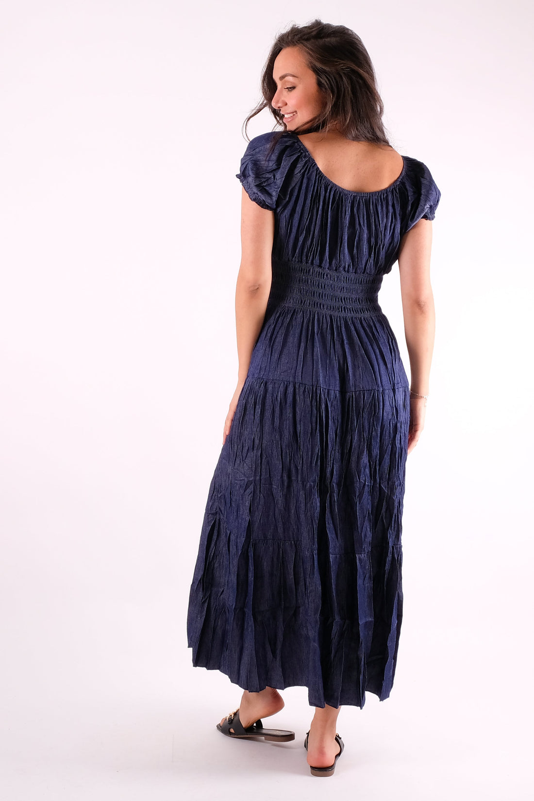 Parrell - Dark Wash Denim Maxi Dress - Pinstripe