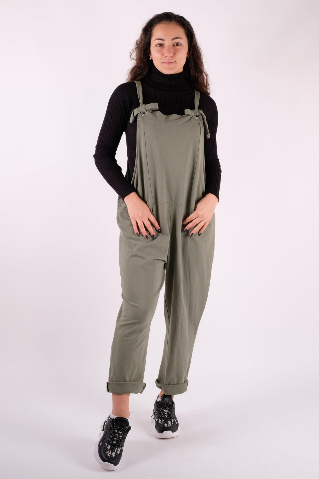 Plain Dungarees 3/4 Length With Chrome Loop Hole - Pinstripe