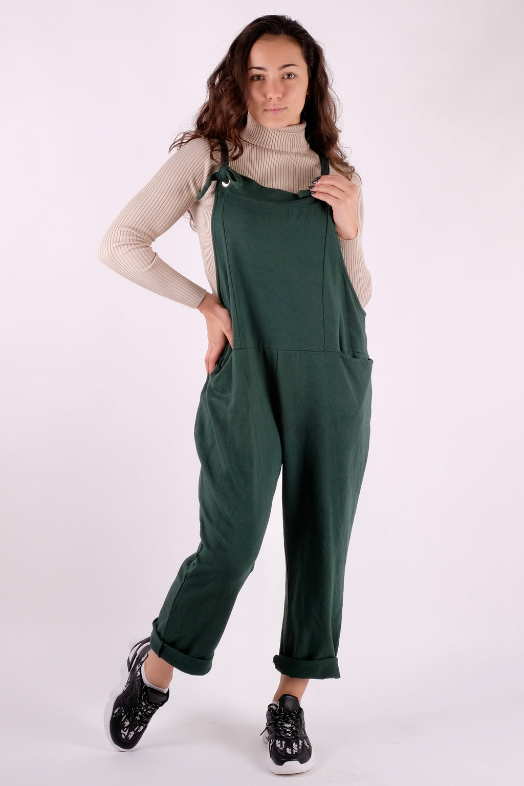 Plain Dungarees 3/4 Length With Chrome Loop Hole - Pinstripe