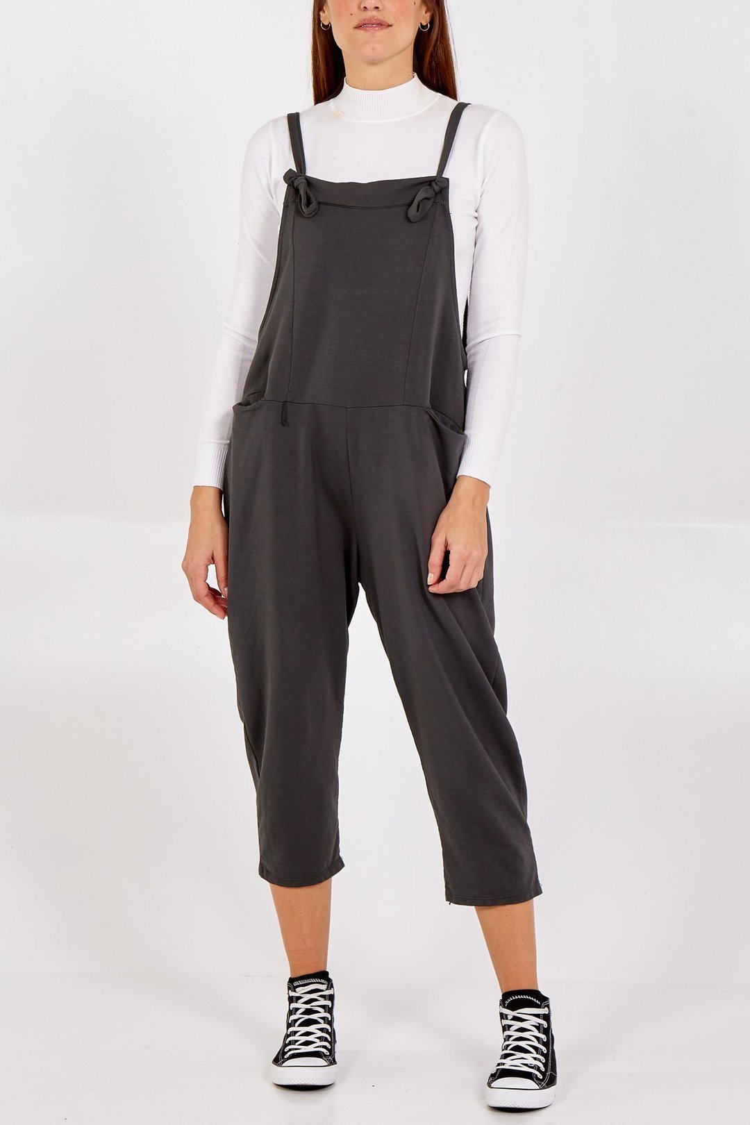 Plaine - Bow Detail Plain Dungarees - Pinstripe