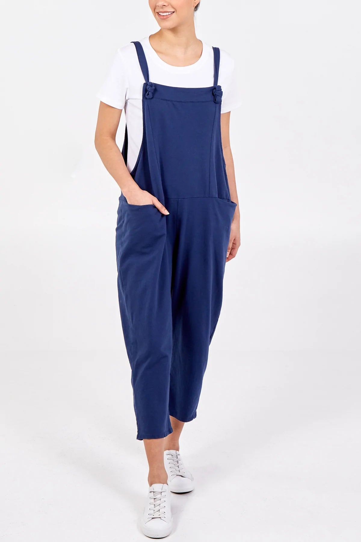Plaine - Bow Detail Plain Dungarees - Pinstripe