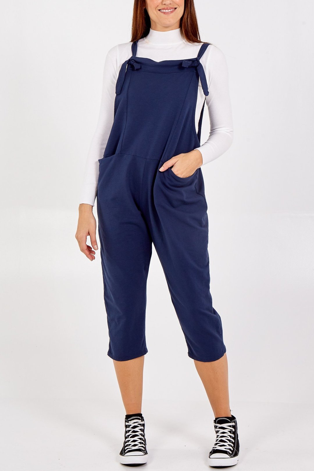 Plaine - Bow Detail Plain Dungarees - Pinstripe