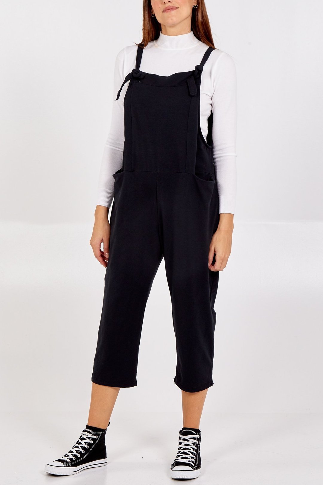 Plaine - Bow Detail Plain Dungarees - Pinstripe
