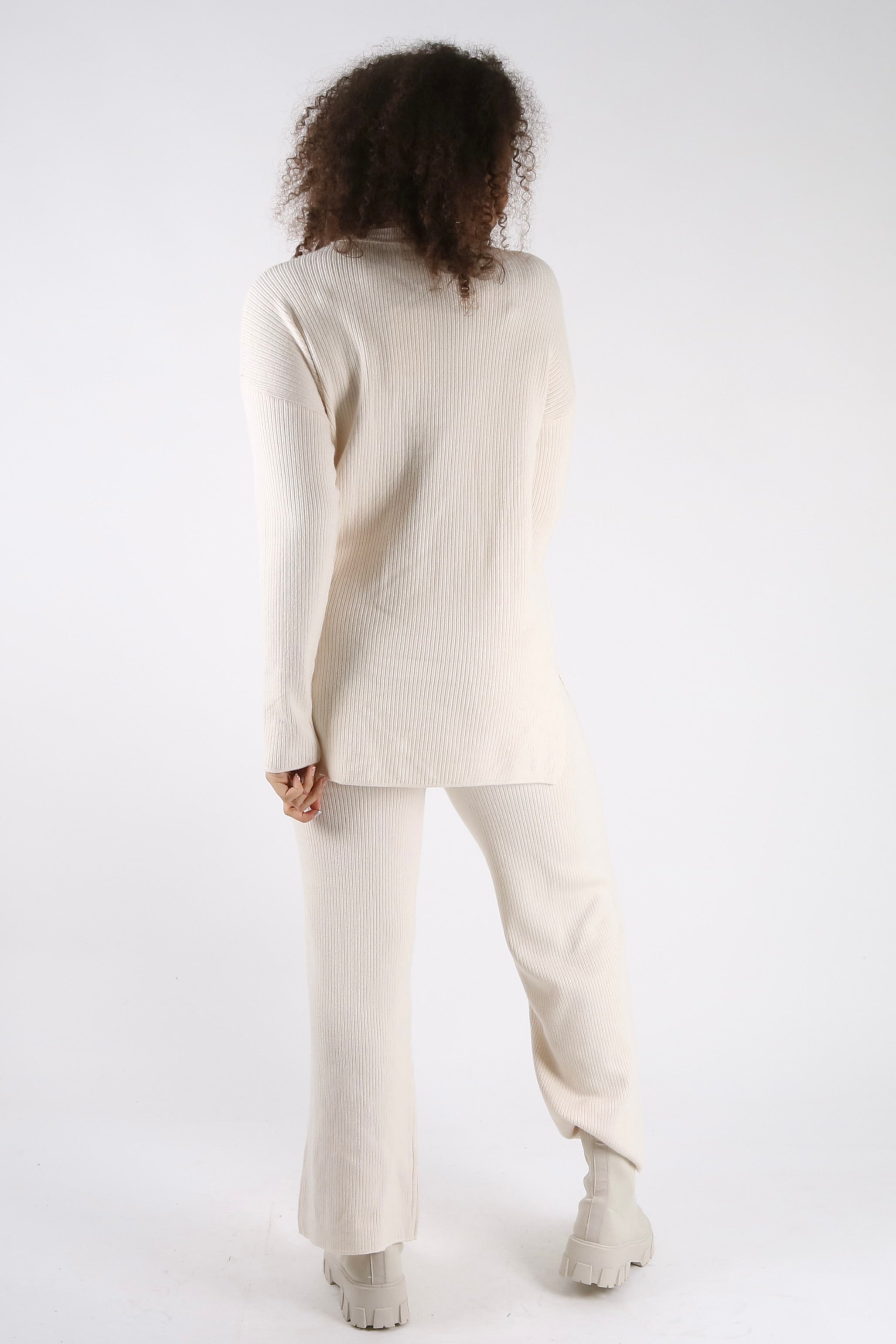 Ribbed Soft Knit Loungewear Set Pinstripe