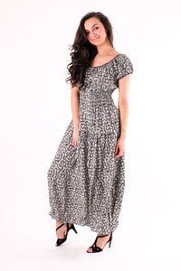 Robin - Shirring Button Detailed Floral Maxi Dress - Pinstripe