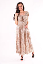 Load image into Gallery viewer, Robin - Shirring Button Detailed Floral Maxi Dress - Pinstripe
