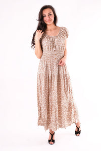 Robin - Shirring Button Detailed Floral Maxi Dress - Pinstripe