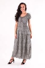 Load image into Gallery viewer, Robin - Shirring Button Detailed Floral Maxi Dress - Pinstripe
