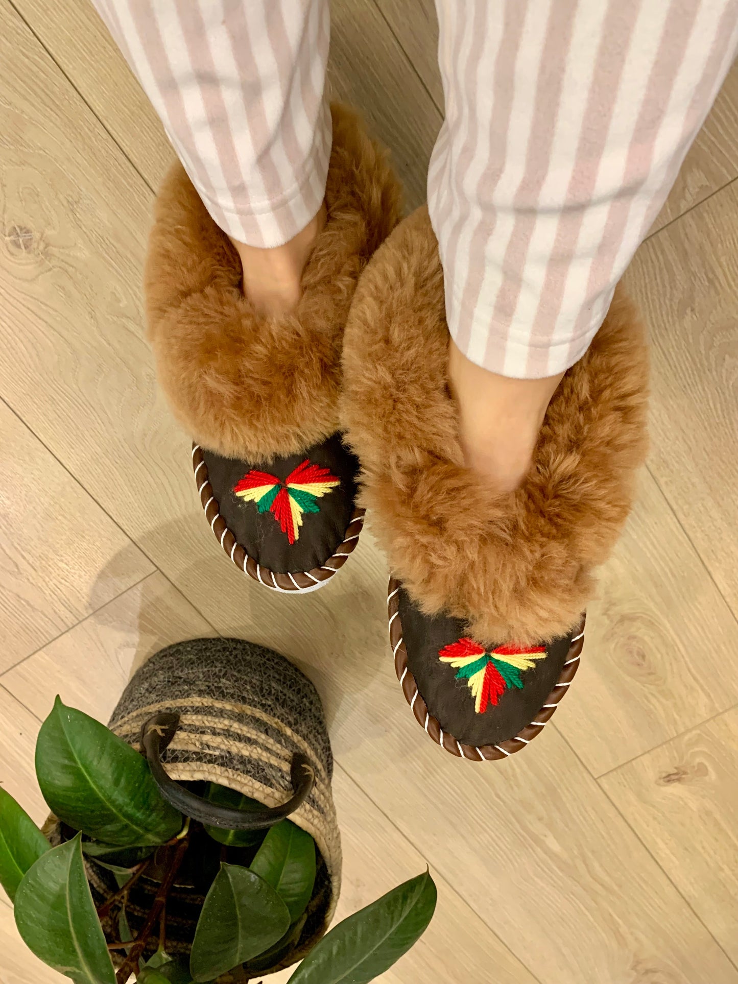 Sheep 🐑 Fur Slippers - Pinstripe