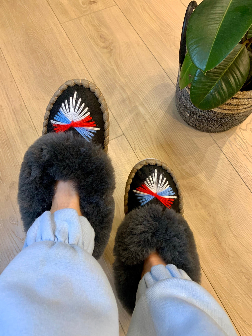 Sheep 🐑 Fur Slippers - Pinstripe