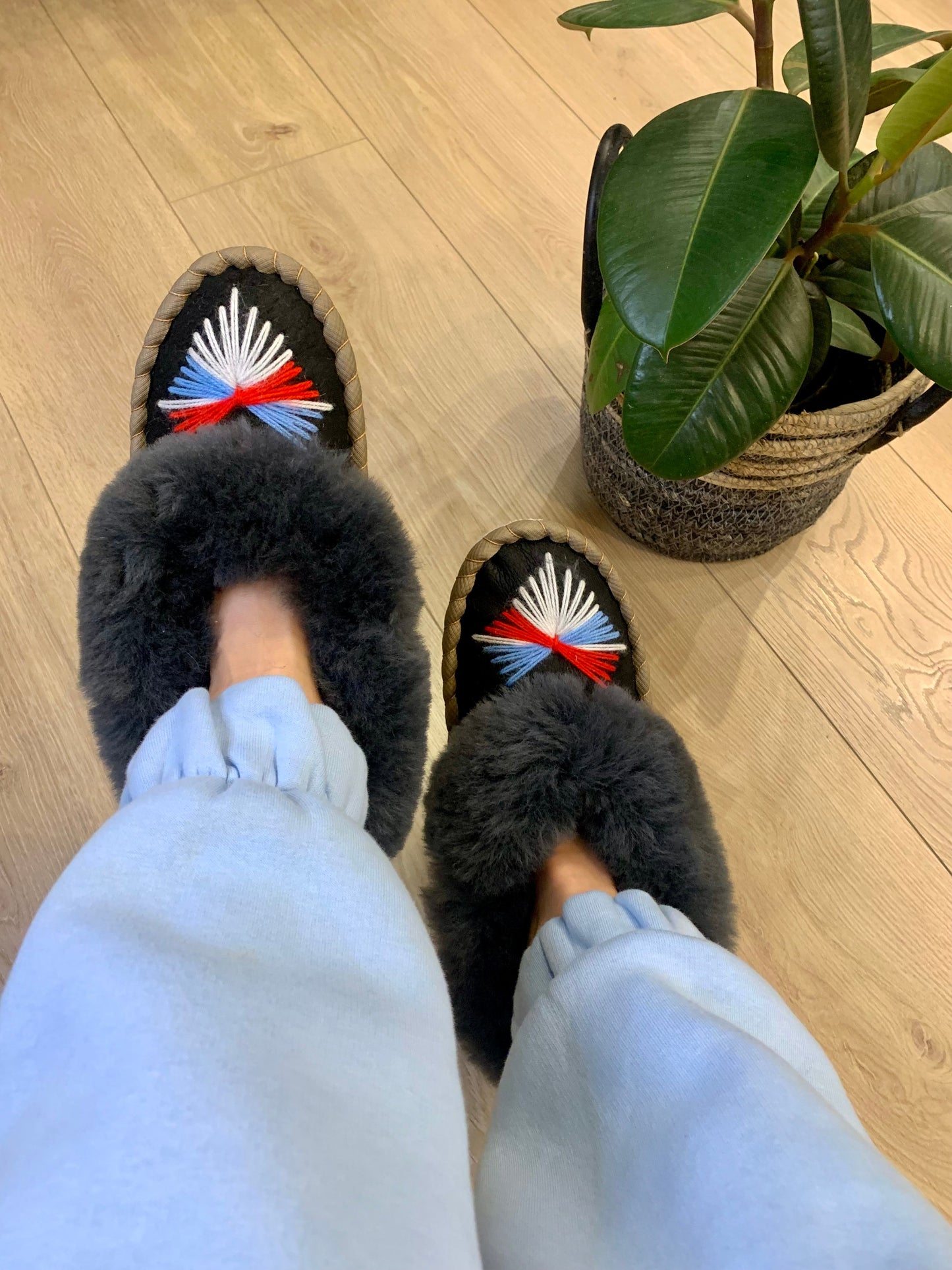 Sheep 🐑 Fur Slippers - Pinstripe