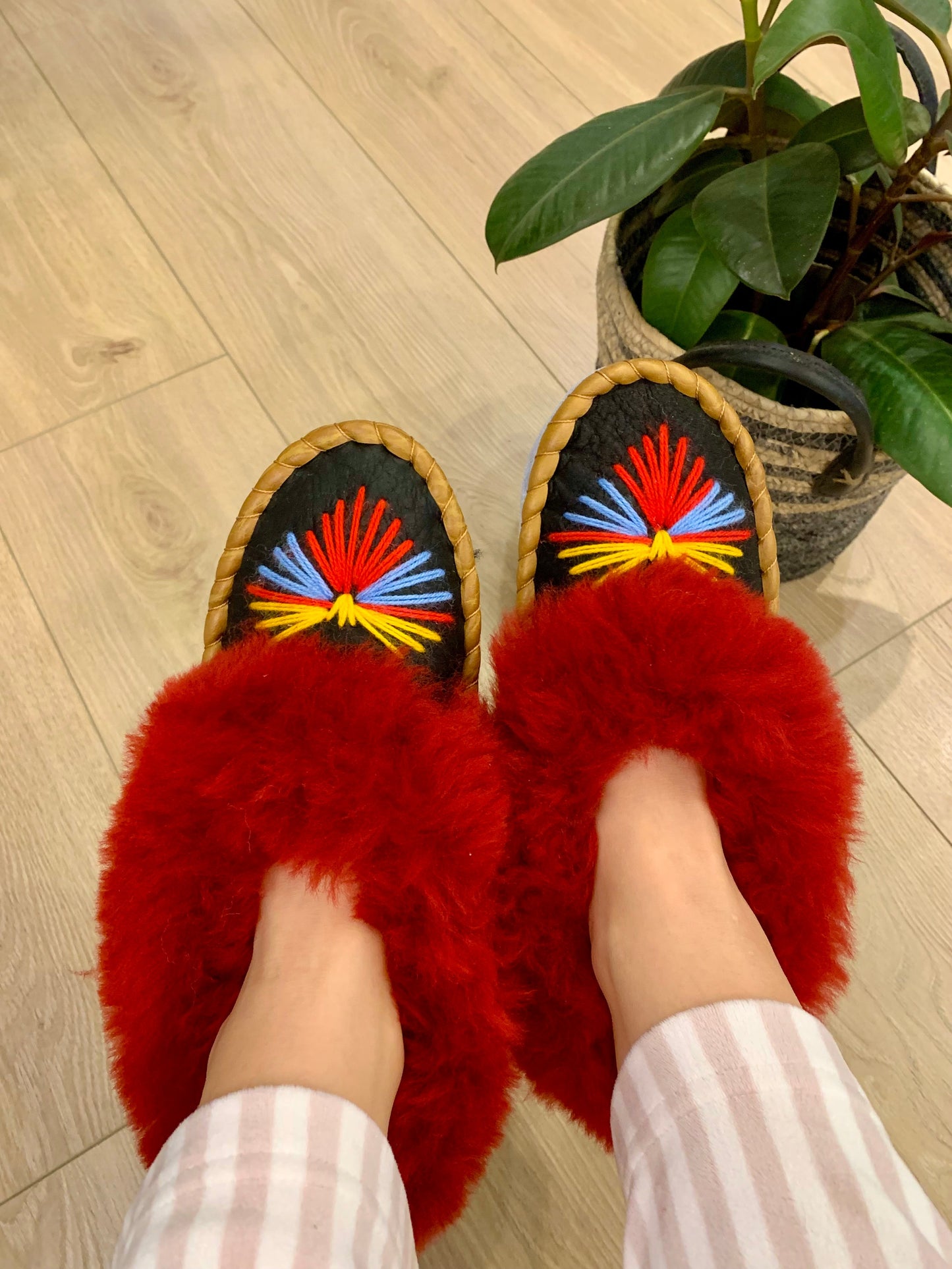 Sheep 🐑 Fur Slippers - Pinstripe