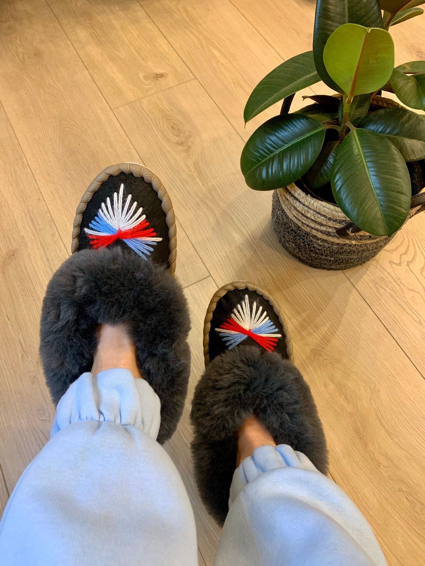 Sheep 🐑 Fur Slippers - Pinstripe