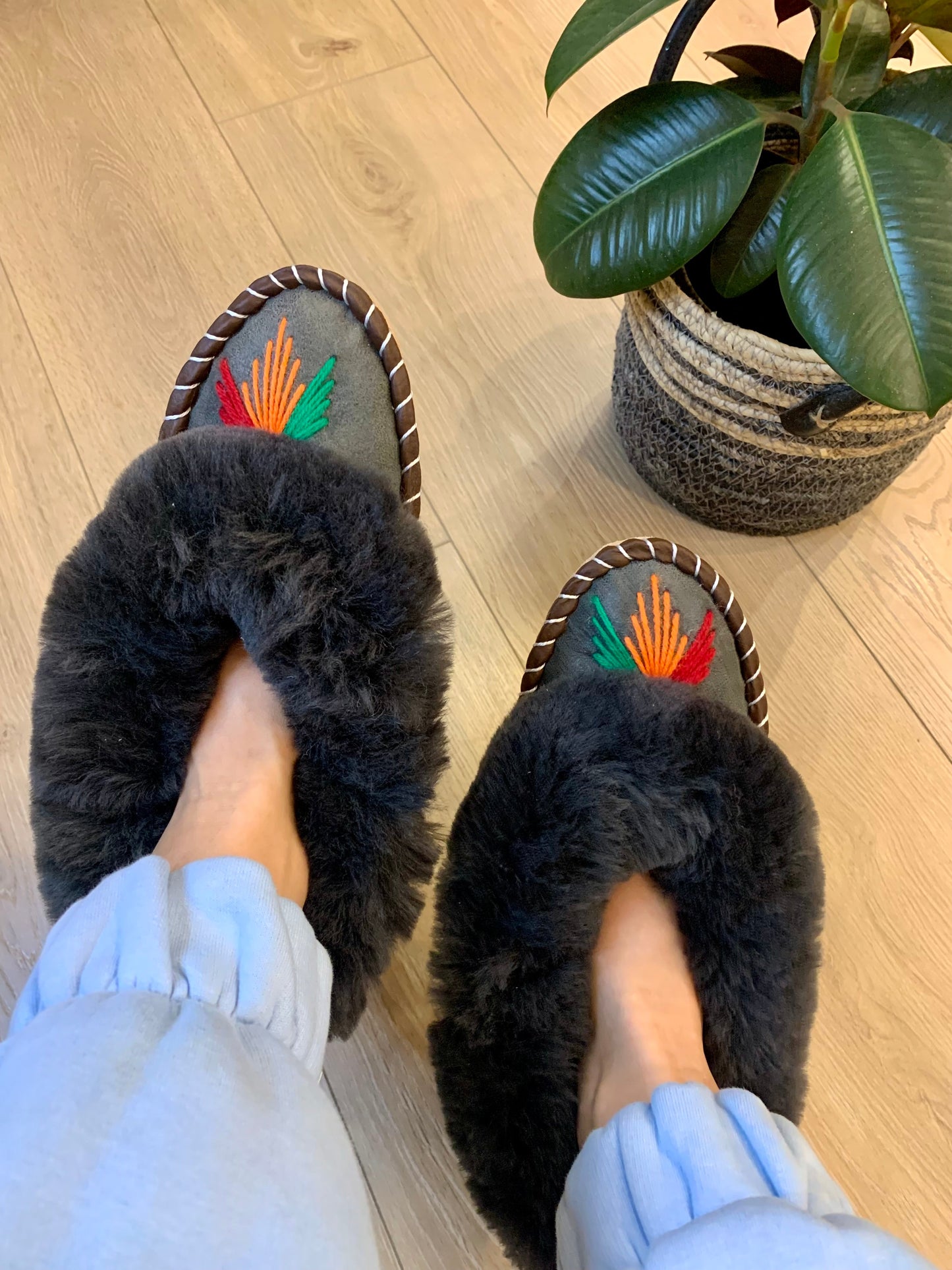 Sheep 🐑 Fur Slippers - Pinstripe
