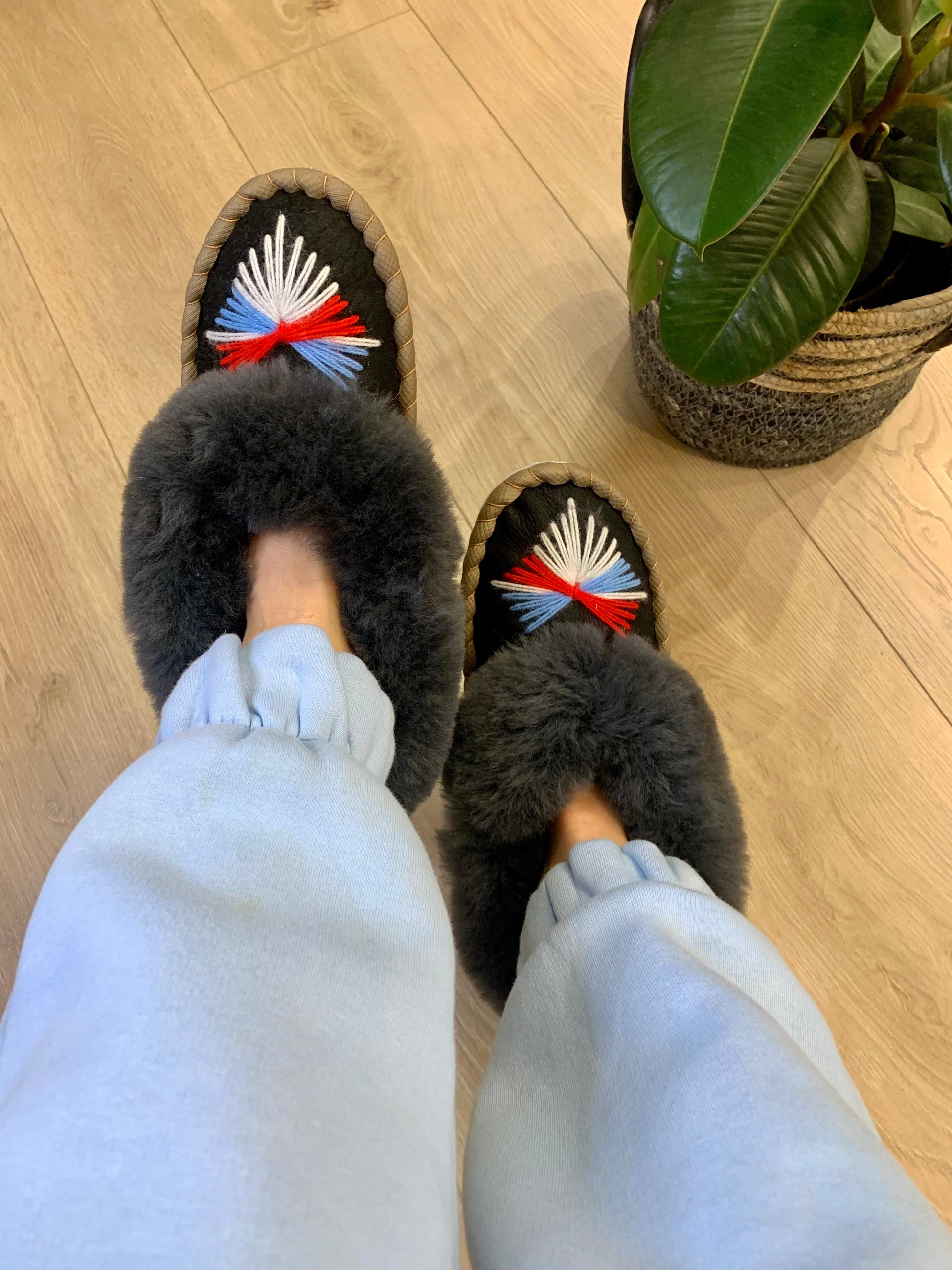 Sheep 🐑 Fur Slippers - Pinstripe