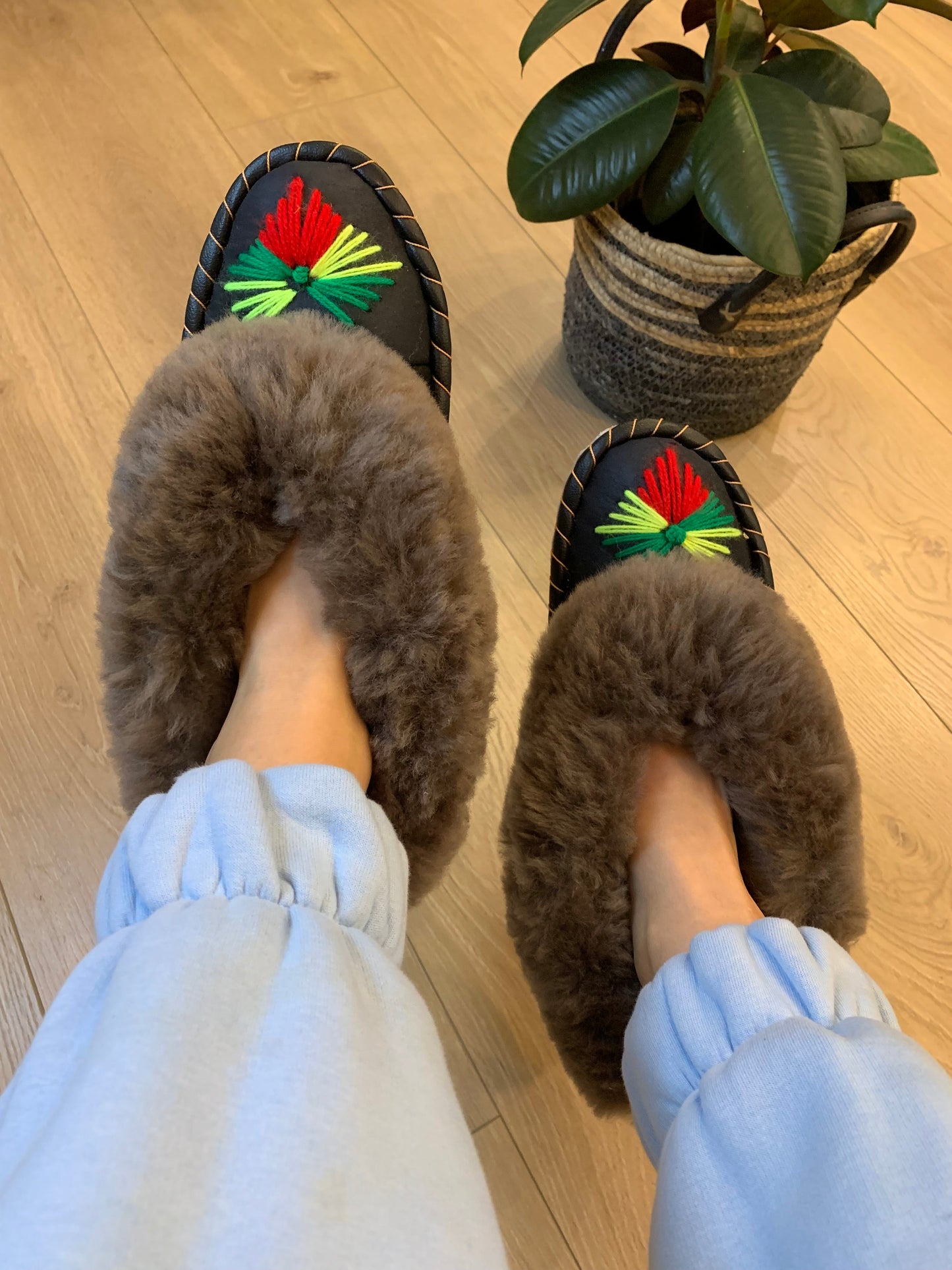 Sheep 🐑 Fur Slippers In Mid-Grey - Pinstripe