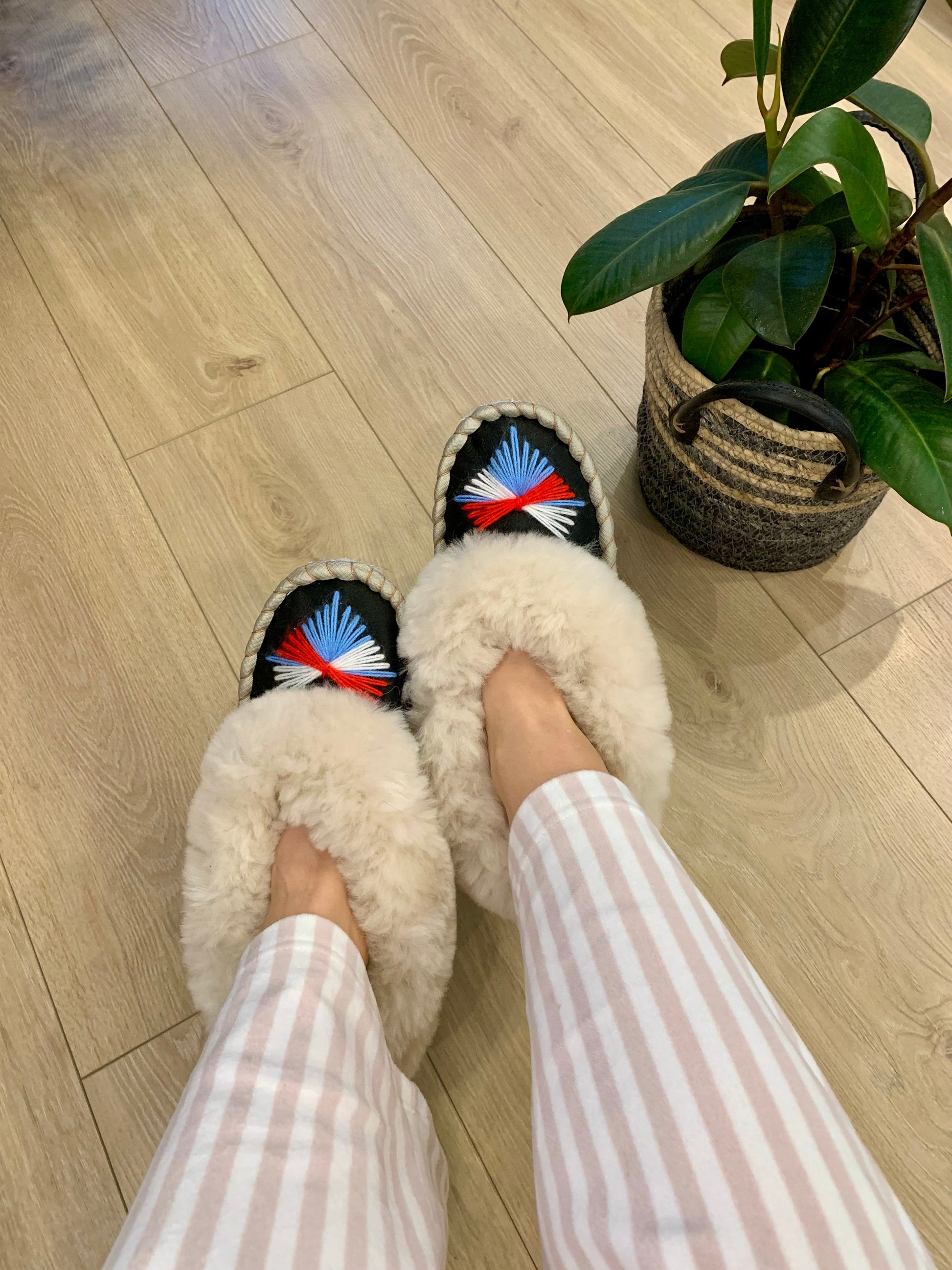 Sheep 🐑 Fur Slippers The One Of A Kind - Pinstripe