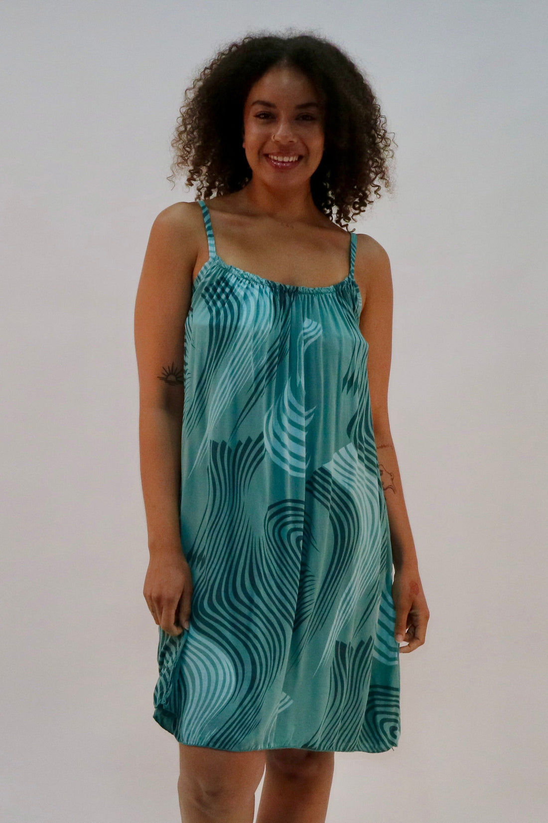 Swirl Print Knee Length Dress - Pinstripe