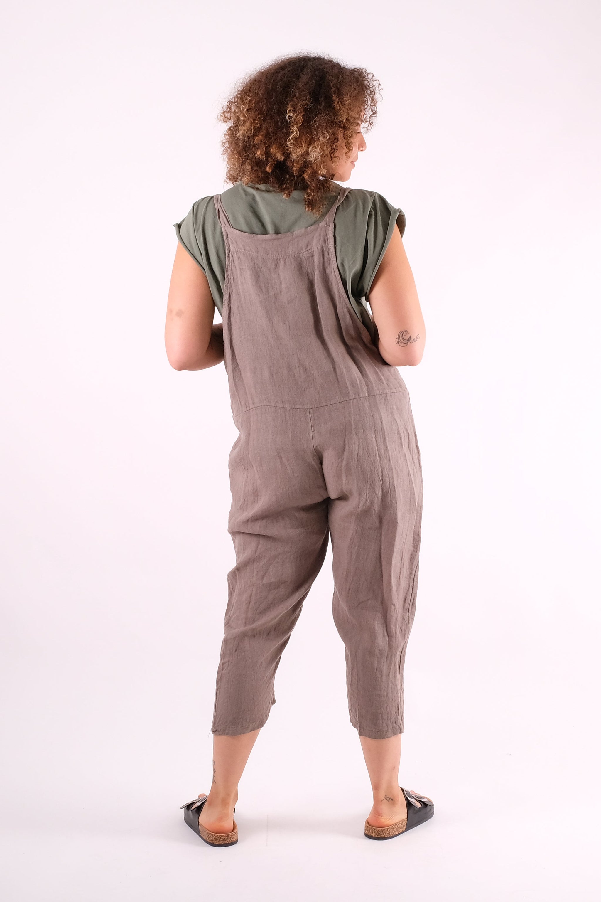 Tania Linen Bow Tie Dungarees Pinstripe