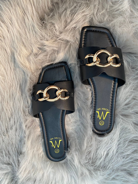 Trelle - Metal Detail Slip On Platform Sandal - Pinstripe