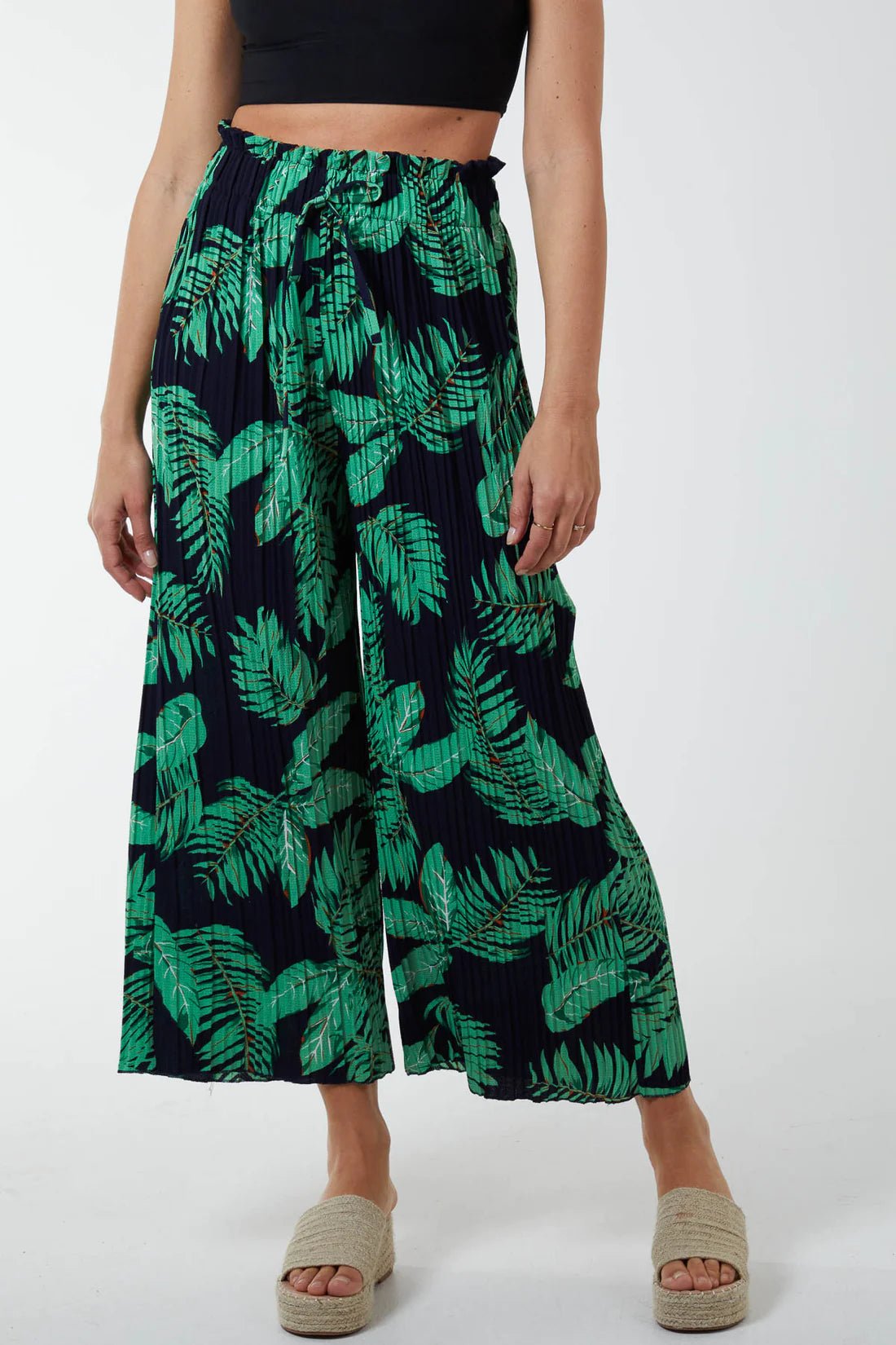 Tropical Print Elasticated Waist Culottes - Pinstripe